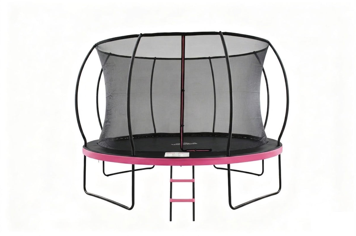 MOUNTPEAK 12FT PUMPKIN TRAMPOLINE WITH SAFETY NET OUTSIDE - PINK COLOUR