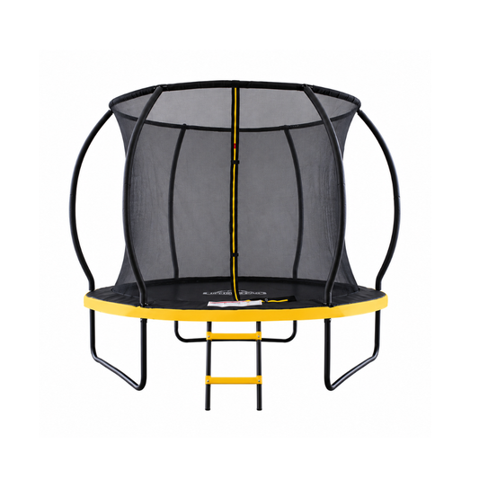 MOUNTPEAK 8FT BLACK+YELLOW PUMPKIN MODEL TRAMPOLINE WITH LADDER PLASTIC PADDLE