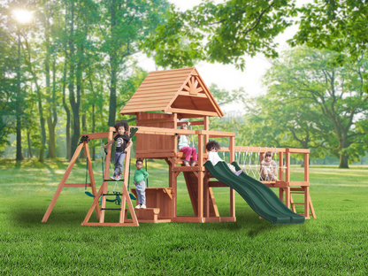 MOUNTPEAK - DOBLE DECKER EVEREST SWING SET  & PLAYHOUSE WITH WOODEN ROOF