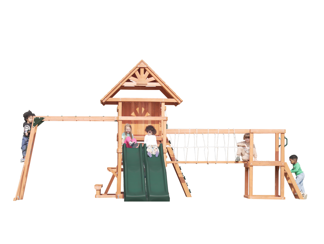 MOUNTPEAK - DOBLE DECKER EVEREST SWING SET  & PLAYHOUSE WITH WOODEN ROOF