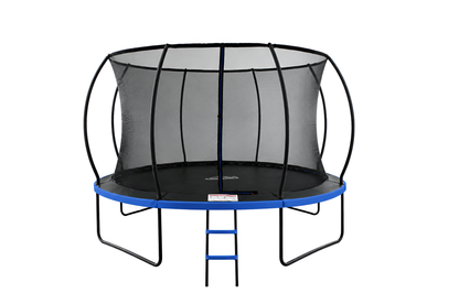 MOUNTPEAK12FT BLACK+BLUE PUMPKIN MODEL TRAMPOLINE WITH LADDER PLASTIC PADDLE