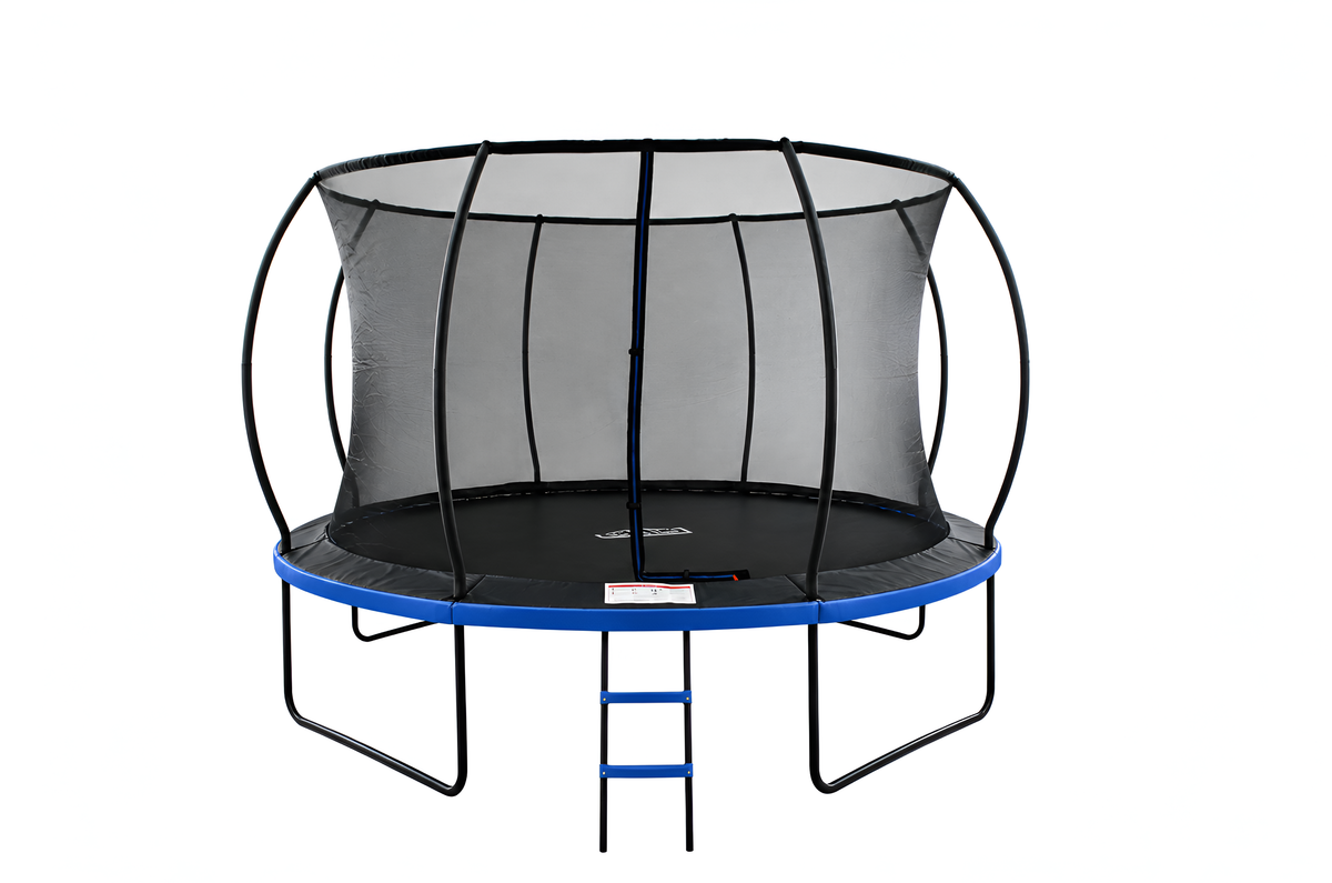 MOUNTPEAK12FT BLACK+BLUE PUMPKIN MODEL TRAMPOLINE WITH LADDER PLASTIC PADDLE