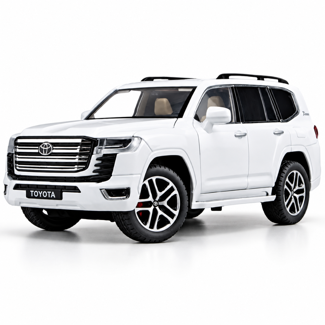 Toyota Land Cruiser 1:24 Die-Cast Model Car – White | Light & Sound