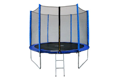 FUNJUMP 10 FT BLUE TRAMPOLINE WITH OUTSIDE SHORT POLE SAFETY NET AND LADDER