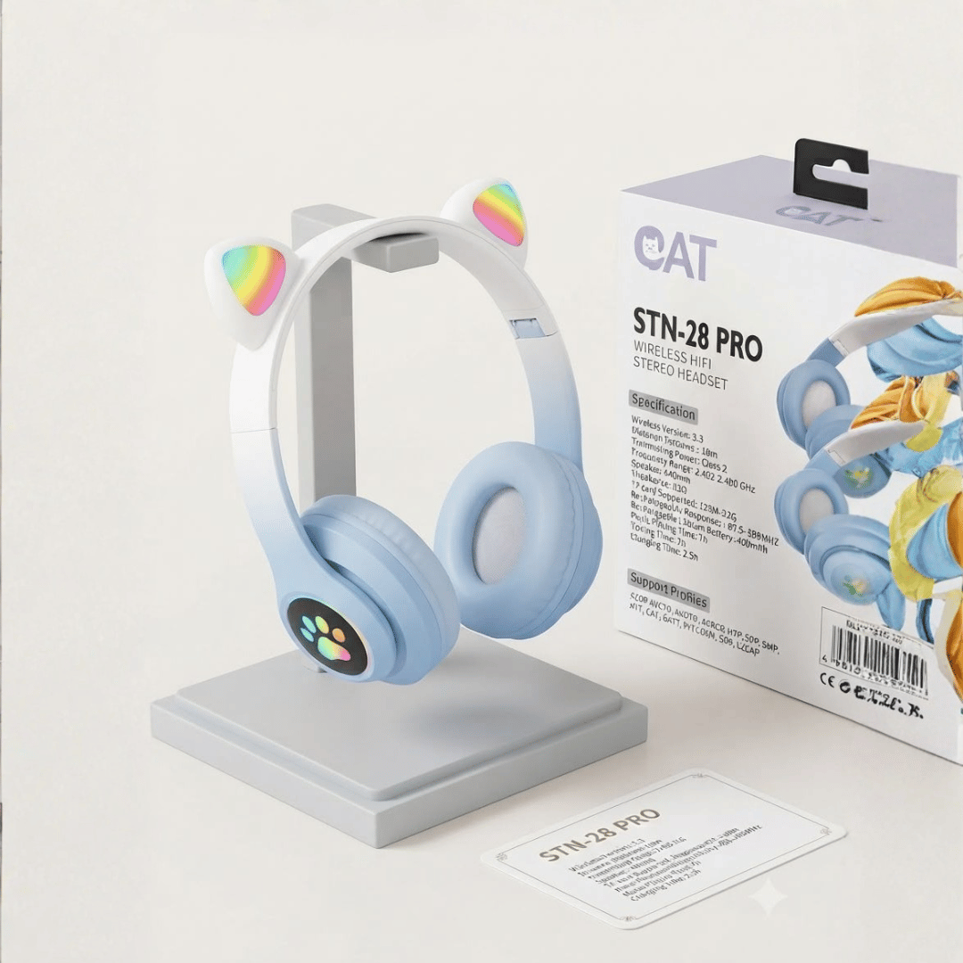 Cat Ear Wireless Bluetooth Headphones for Kids – Cute, Colorful! BLUE