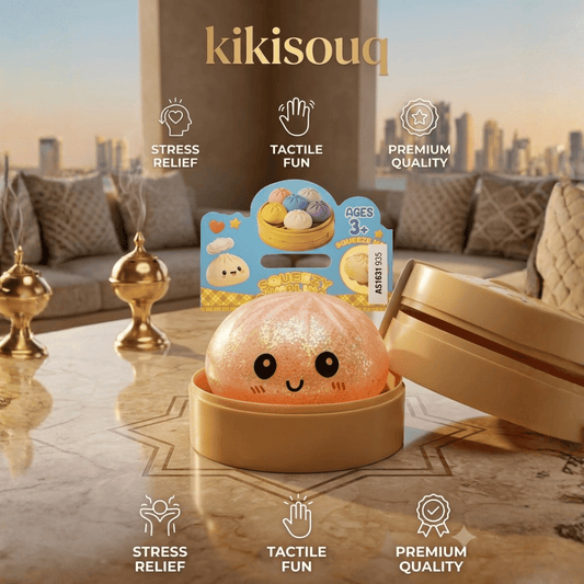 Kikisouq Premium Squeezy Dumpling Sensory Toy – Luxury Glitter Squishy & Steamer Basket Set