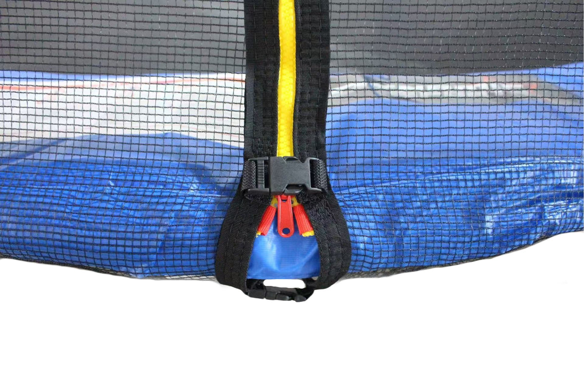 FUNJUMP 10 FT BLUE TRAMPOLINE WITH OUTSIDE SHORT POLE SAFETY NET AND LADDER