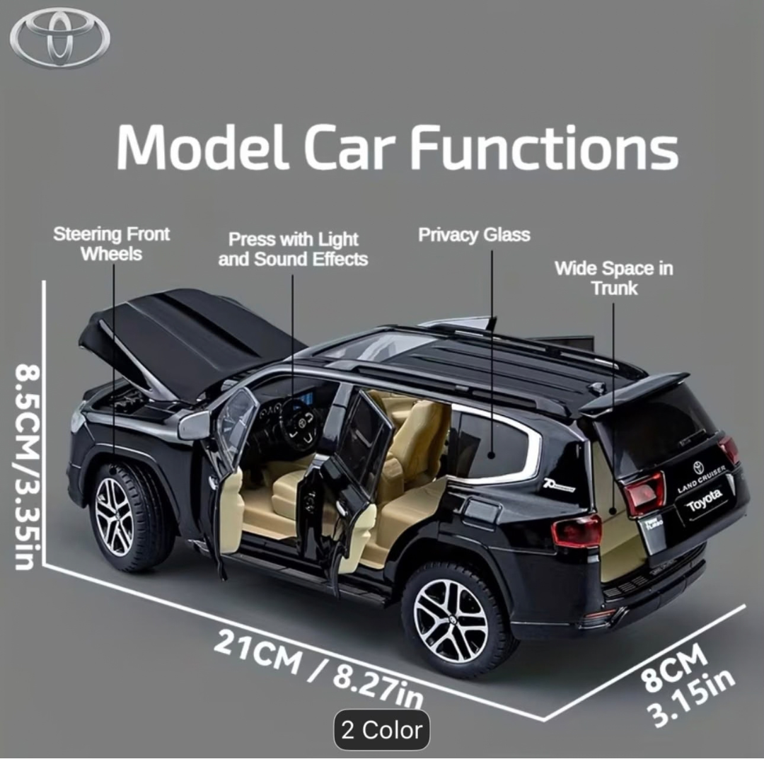Toyota Land Cruiser 1:24 Die-Cast Model Car – White | Light & Sound