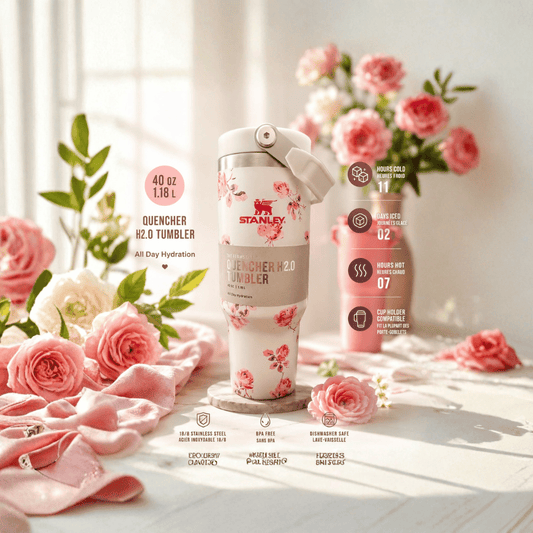 Stanley x LoveShackFancy Quencher H2.0 FlowState Tumblerكوب ستانلي × لوف شاك فانسي كوينشر H2.0 فلو ستيت