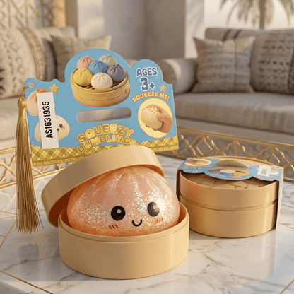 Kikisouq Premium Squeezy Dumpling Sensory Toy – Luxury Glitter Squishy & Steamer Basket Set