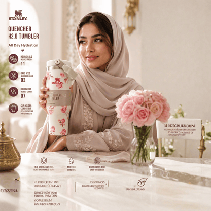 Stanley x LoveShackFancy Quencher H2.0 FlowState Tumblerكوب ستانلي × لوف شاك فانسي كوينشر H2.0 فلو ستيت