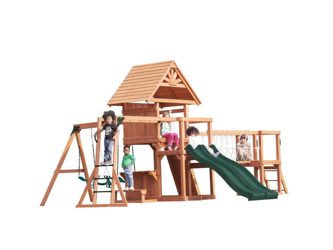 MOUNTPEAK - DOBLE DECKER EVEREST SWING SET  & PLAYHOUSE WITH WOODEN ROOF