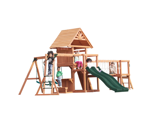 MOUNTPEAK - DOBLE DECKER EVEREST SWING SET  & PLAYHOUSE WITH WOODEN ROOF