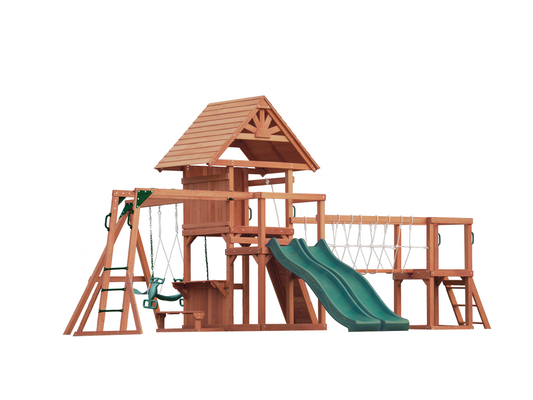 MOUNTPEAK - DOBLE DECKER EVEREST SWING SET  & PLAYHOUSE WITH WOODEN ROOF