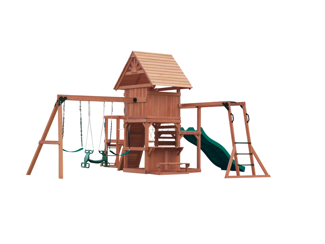 MOUNTPEAK - DOBLE DECKER EVEREST SWING SET  & PLAYHOUSE WITH WOODEN ROOF