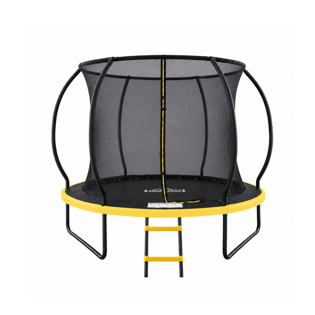 MOUNTPEAK 8FT BLACK+YELLOW PUMPKIN MODEL TRAMPOLINE WITH LADDER PLASTIC PADDLE