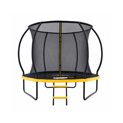 MOUNTPEAK 8FT BLACK+YELLOW PUMPKIN MODEL TRAMPOLINE WITH LADDER PLASTIC PADDLE