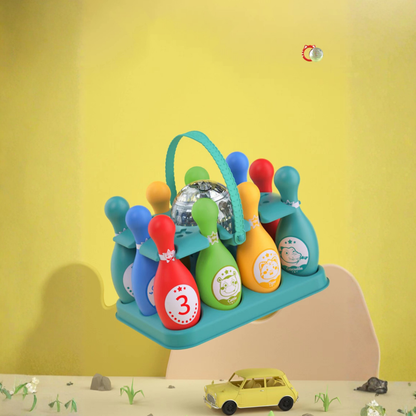 10 bottles with slot, bottle body (animal + number) with flash ball bowling