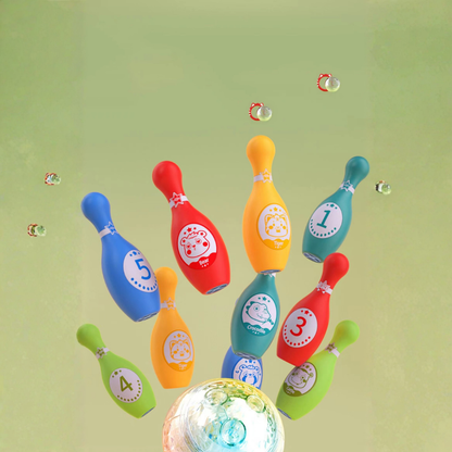10 bottles with slot, bottle body (animal + number) with flash ball bowling