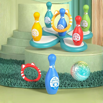 10 bottles with slot, bottle body (animal + number) with flash ball bowling