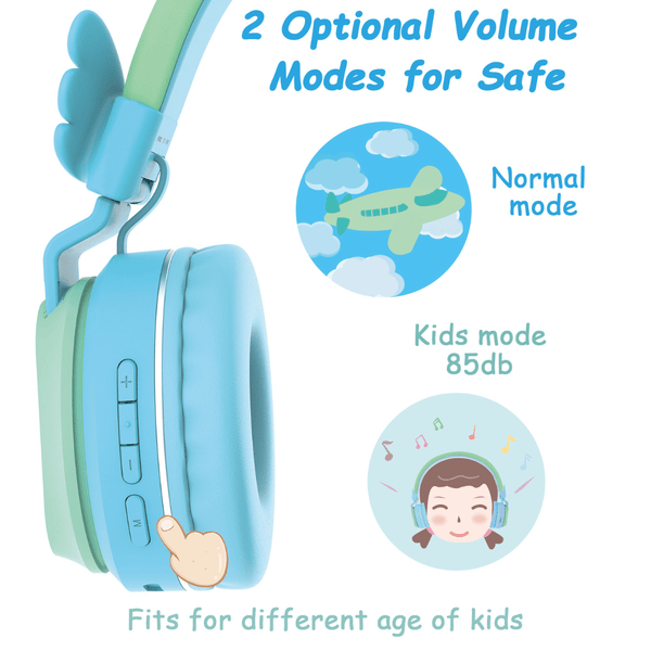 Riwbox wirless headphone Blue&green - Riwbox BT05 Wings Foldable Headphones Wireless Bluetooth Over Ear 85dB/103db Volume