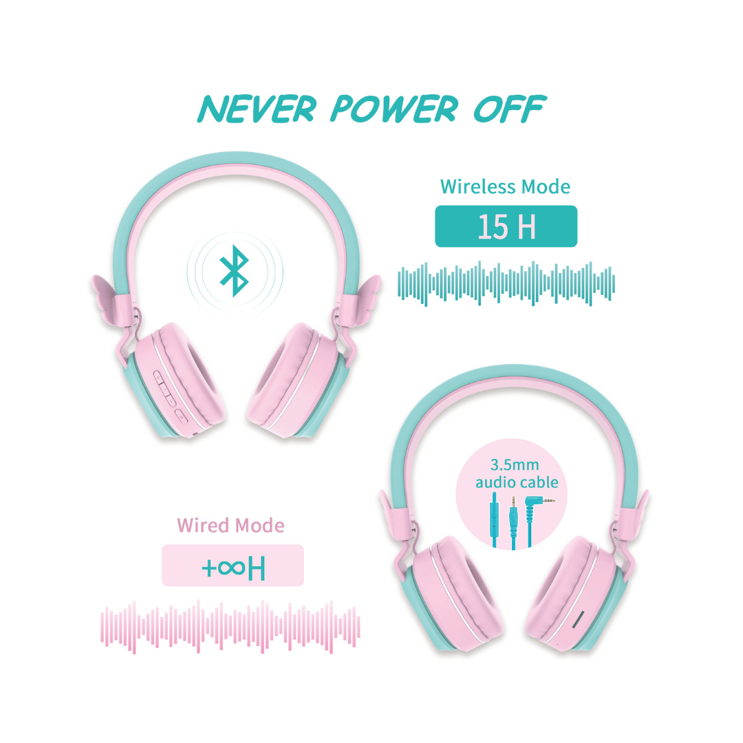 Riwbox wirless headphone Blue&green - Riwbox BT05 Wings Foldable Headphones Wireless Bluetooth Over Ear 85dB/103db Volume